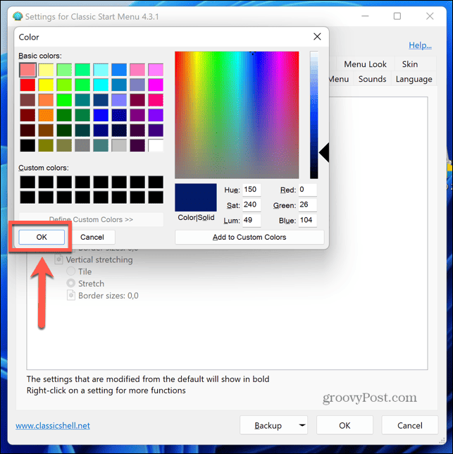 selettore colore shell classico di Windows 11