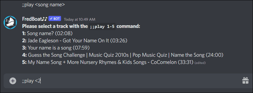 seleziona la traccia fredboat music bot discord