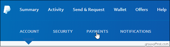PayPal Fai clic sulla scheda Pagamenti