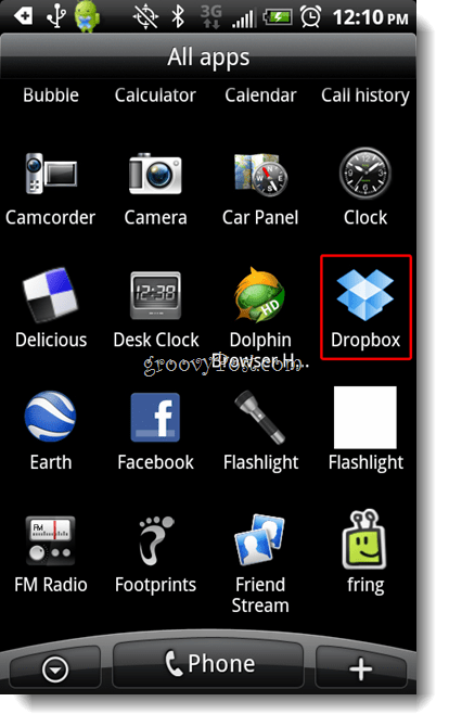 Dropbox Android Lancia l'icona di Dropbox