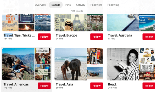 Suggerimenti su come migliorare la tua portata su Pinterest, esempio 1, consigli di viaggio Endless Bliss Regione organizzata delle bacheche Pinterest