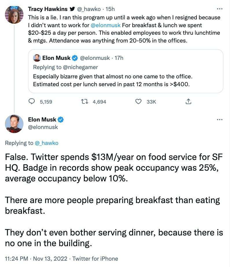 Elon Musk e Tracy Hawkins hanno litigato su Twitter