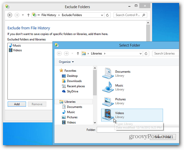 Configurare la cronologia dei file di Windows 8 per recuperare i file eliminati