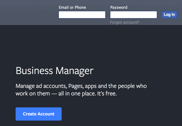 Facebook Business Manager crea un account