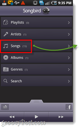 screenshot di Songbird per Android