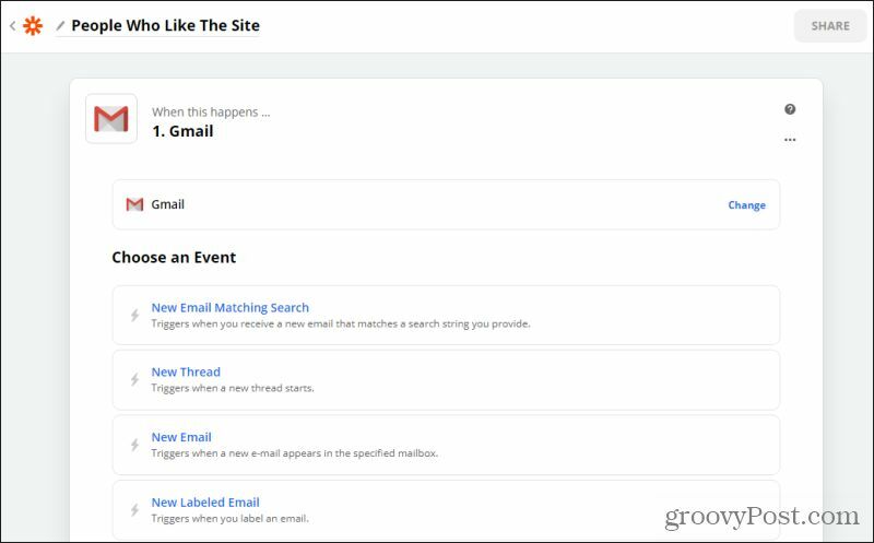 eventi gmail in zapier