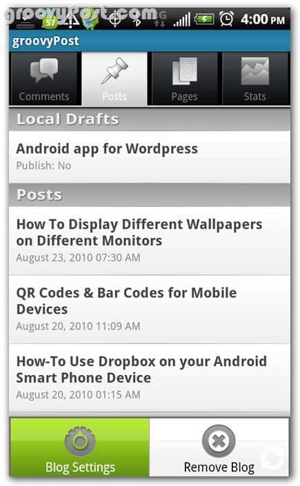 Recensione di Wordpress su Android Posts - bozze