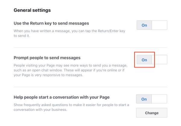 Funzione di invio di messaggi di Facebook Messenger.