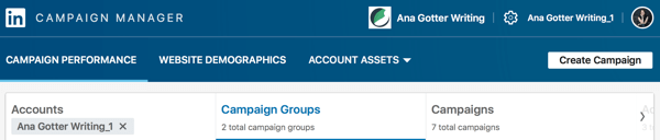 Dashboard di LinkedIn Campaign Manager.