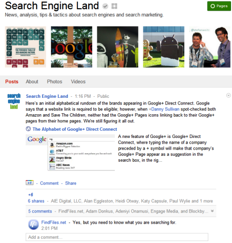 Pagine Google+ - Motore di ricerca Land