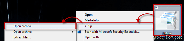 Menu contestuale di Windows 7 utilizzando 7-zip