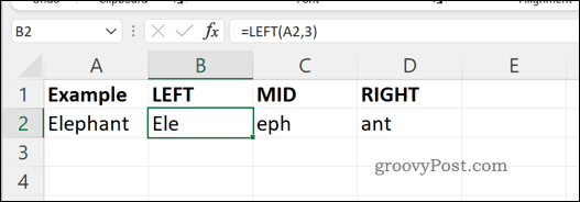 Esempio di formule MID DESTRA e SINISTRA in Excel