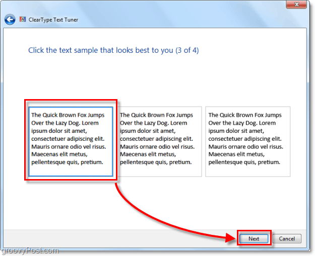 passaggio 3 della calibrazione di clearType in Windows 7