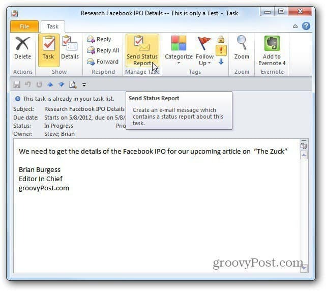 Come assegnare attività in Outlook 2010