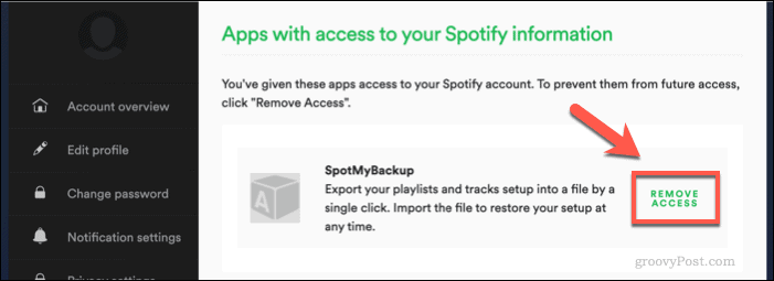 Revoca dell'accesso SpotMyBackup a Spotify