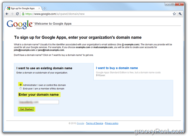 Registrazione Google Apps Standard Edition Inserisci dominio