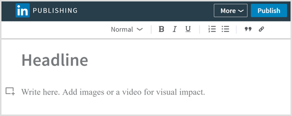 Strumento di pubblicazione di LinkedIn per scrivere articoli di lunga durata