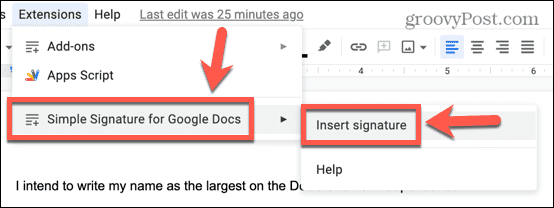 google docs inserisce la firma dal componente aggiuntivo