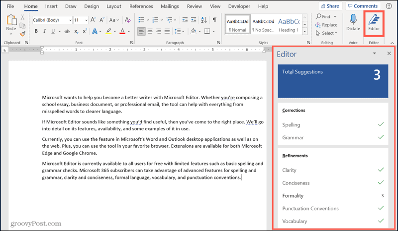 Editor Microsoft in Word su Windows