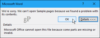 Impossibile aprire il documento di Pages in Word
