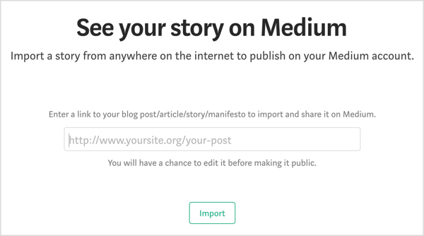 Inserisci l'URL che punta al post del blog che desideri riutilizzare su Medium.