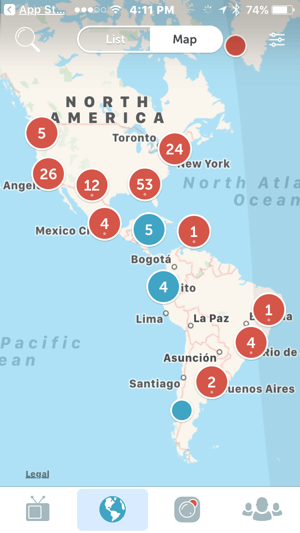 La mappa di Periscope consente agli spettatori di trovare facilmente i live streaming in tutto il mondo.