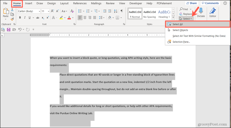 Seleziona tutto il contenuto per duplicare una pagina in Word