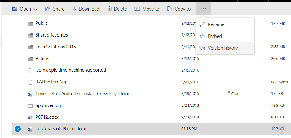 Ripristina versioni precedenti di file in OneDrive