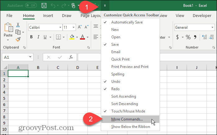 Seleziona Altri comandi nella barra degli strumenti Accesso rapido in Excel