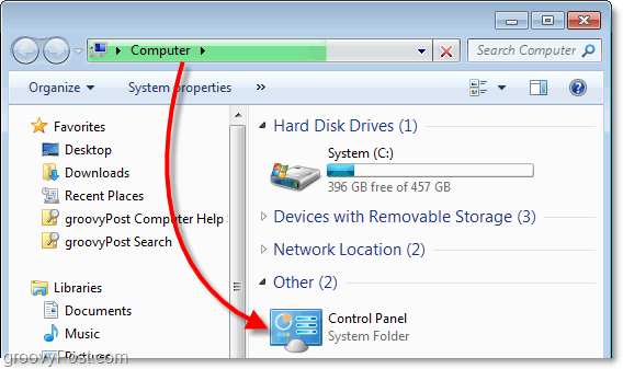 visualizzare il pannello di controllo dal mio computer in Windows 7
