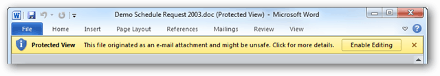 Vista protetta di Microsoft Office