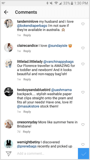 Instagram tag business nei commenti