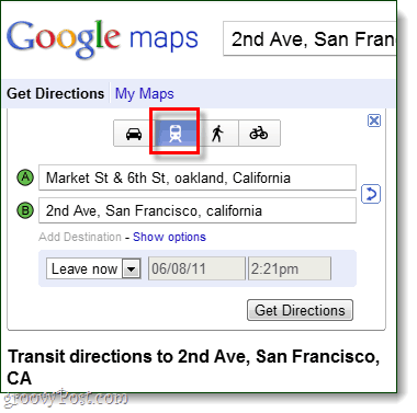 indicazioni di transito su Google Maps