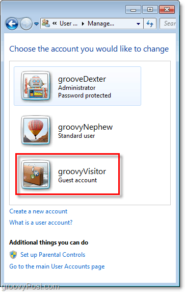 un nome account ospite modificato in Windows 7