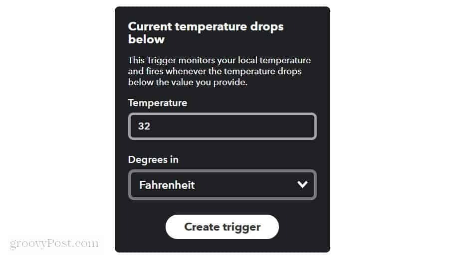 impostazione del limite di temperatura meteorologica in ifttt