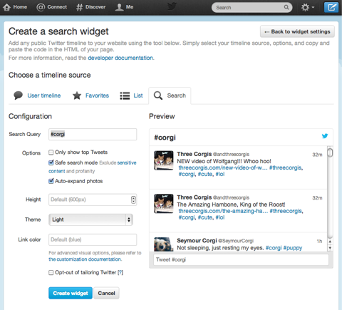 creare un widget di ricerca su Twitter