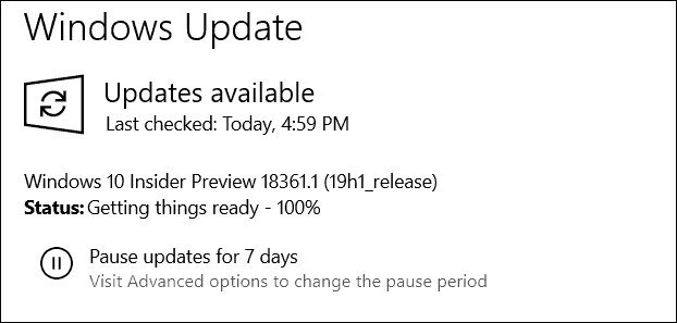 Anteprima di Windows 10 19H1 Build 18361