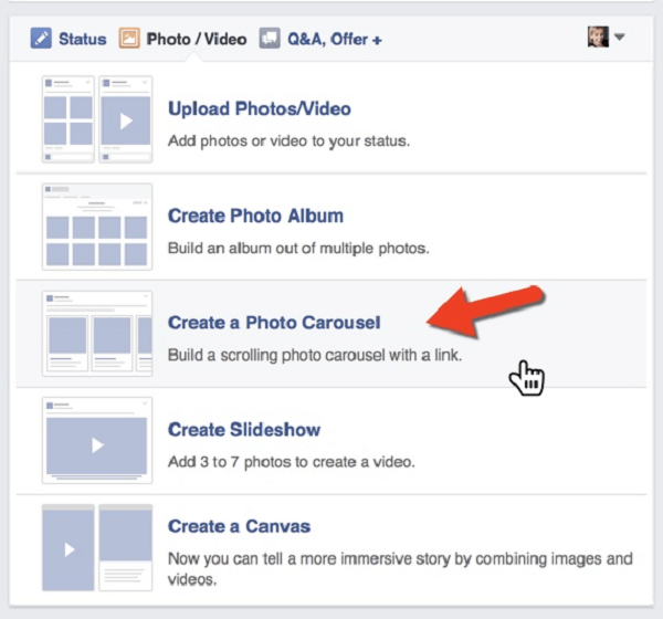 carosello di foto di facebook