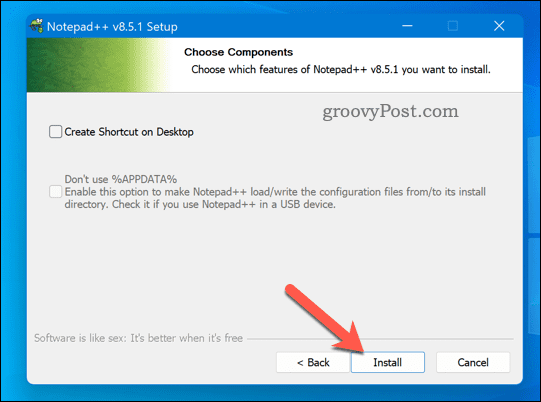 Avvia il programma di installazione di Notepad ++