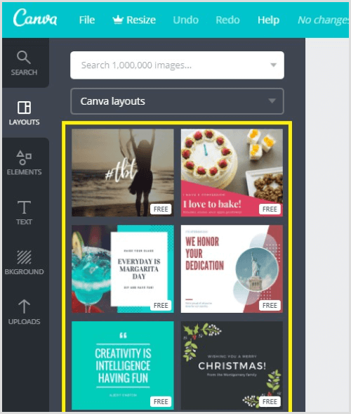 Layout dei modelli Canva