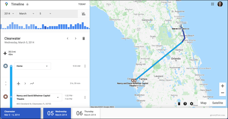 Dettagli del viaggio su Google Maps Timeline