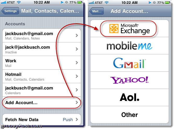 Aggiunta di Hotmail Exchange ActiveSync su iPhone