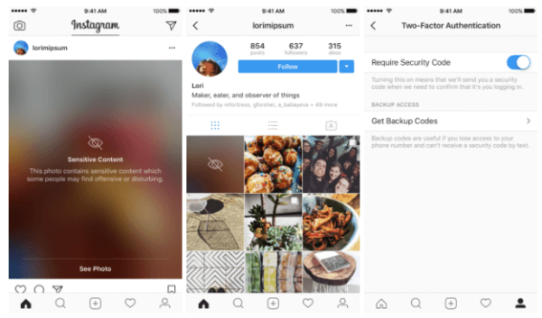 Instagram espande l'autenticazione a due fattori a tutti gli utenti e inizia a sfocare i contenuti sensibili.