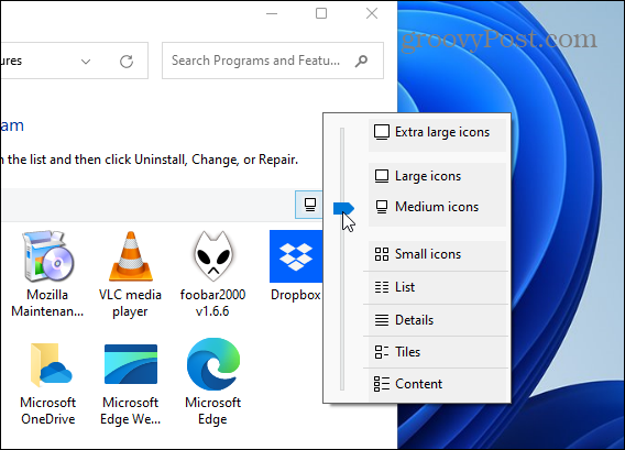 Cambia la dimensione dell'icona dell'app nel pannello di controllo Windows 11