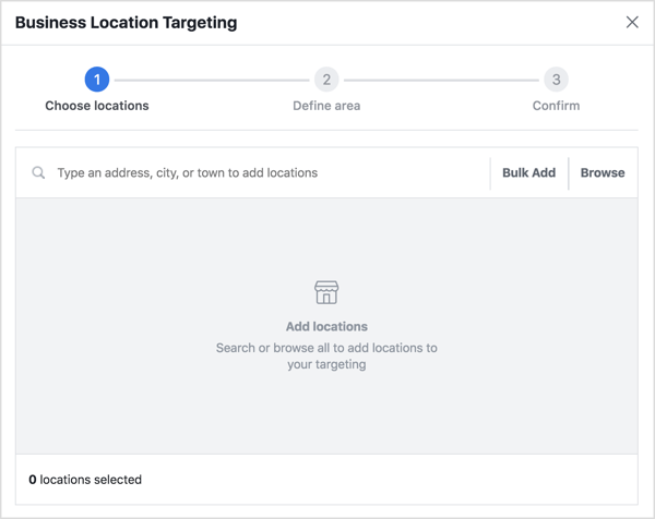 In Targeting per località dell'attività, fai clic su Crea un nuovo insieme di località e seleziona le località della tua attività nella scheda Sfoglia.