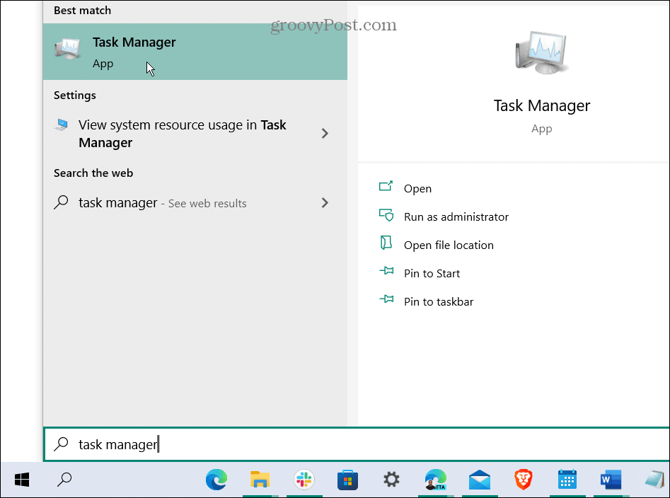 Menu di avvio di Task Manager