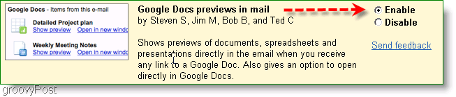 le anteprime di Google Documenti possono essere abilitate nelle impostazioni di Labs