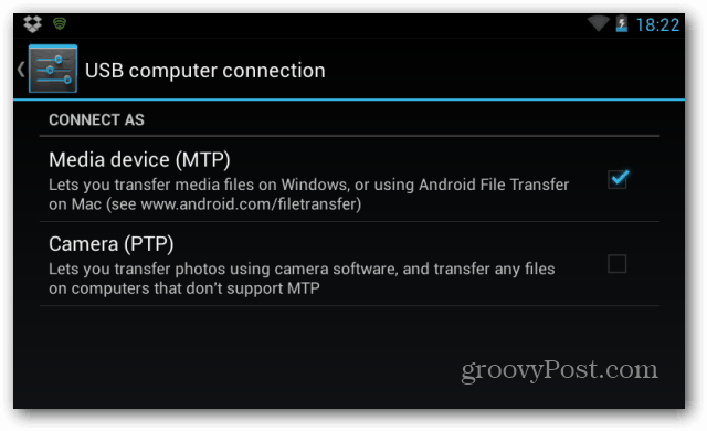 Modalità di connessione al PC Nexus 7