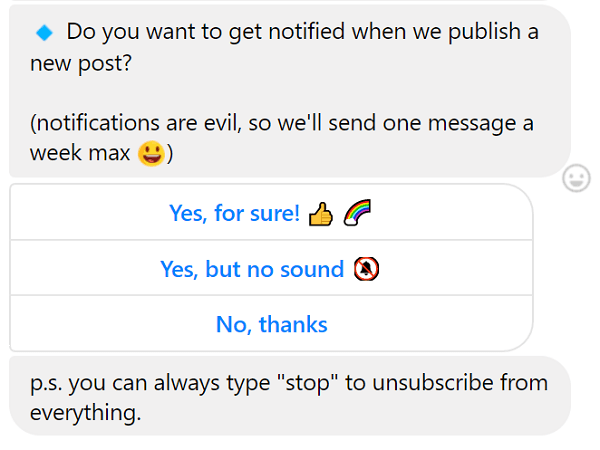Puoi sempre disattivare i messaggi di chatbot.