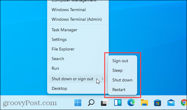 Nessuna opzione di ibernazione nel menu Windows + X in Windows 11